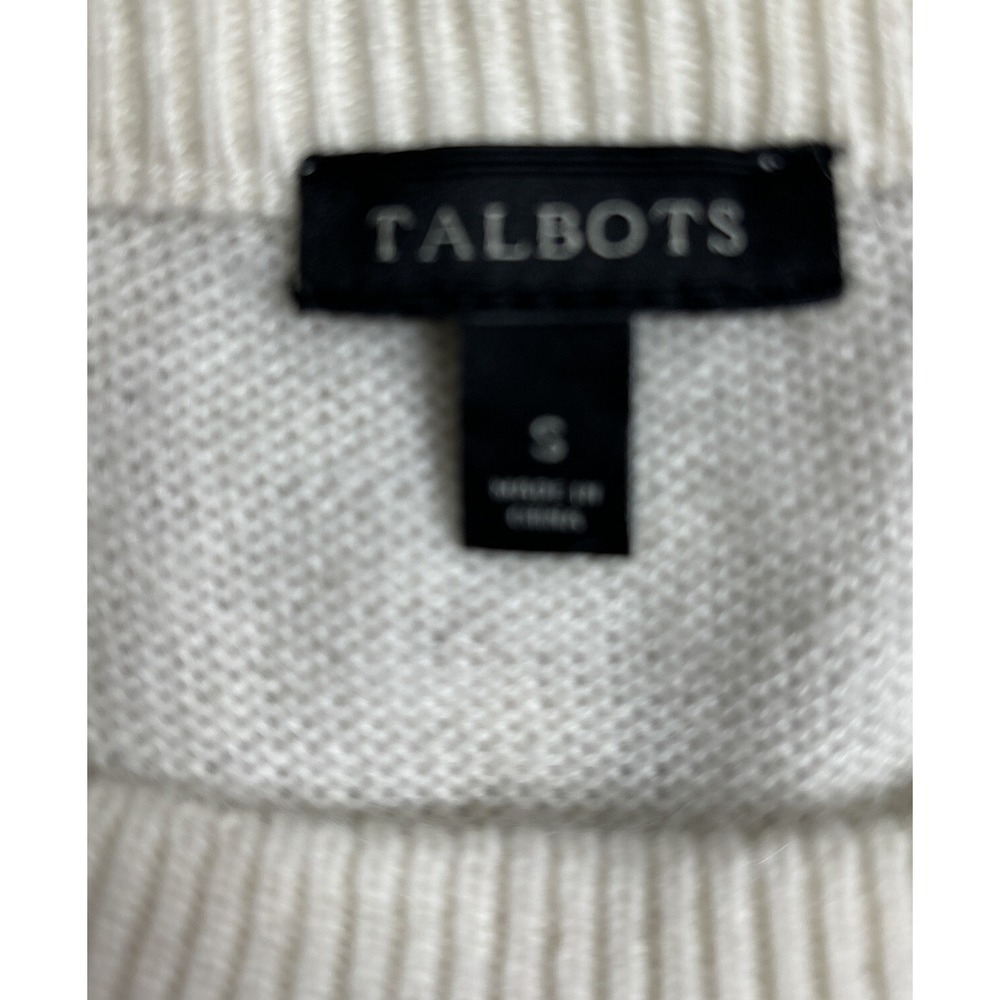 TALBOTS cream & gold tinsel holiday JOY sweater‎ wool alpaca blend size Small - Picture 5 of 6